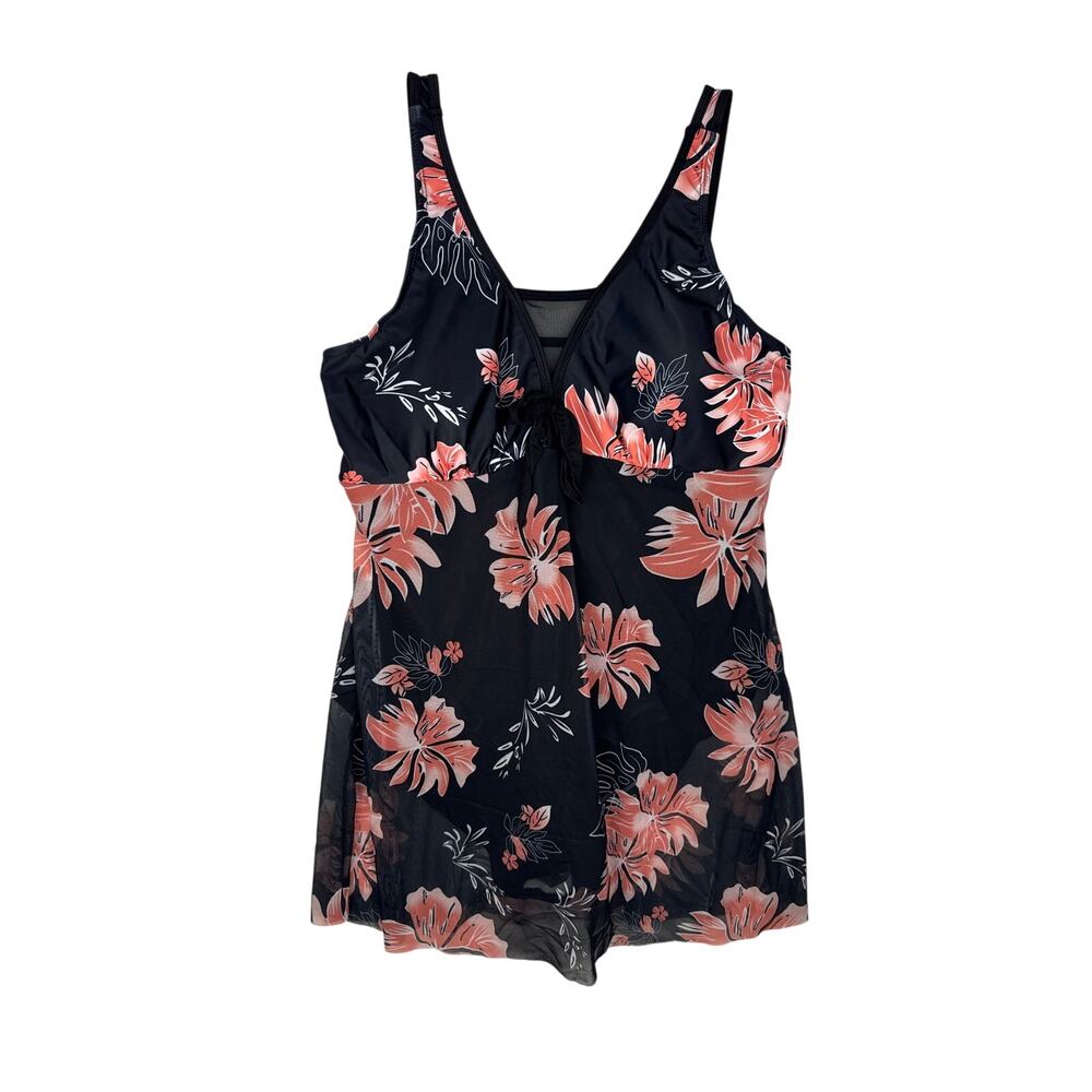 NWOT Women's Black and Pink Tropical Floral print Mesh Swimdress Size XXL